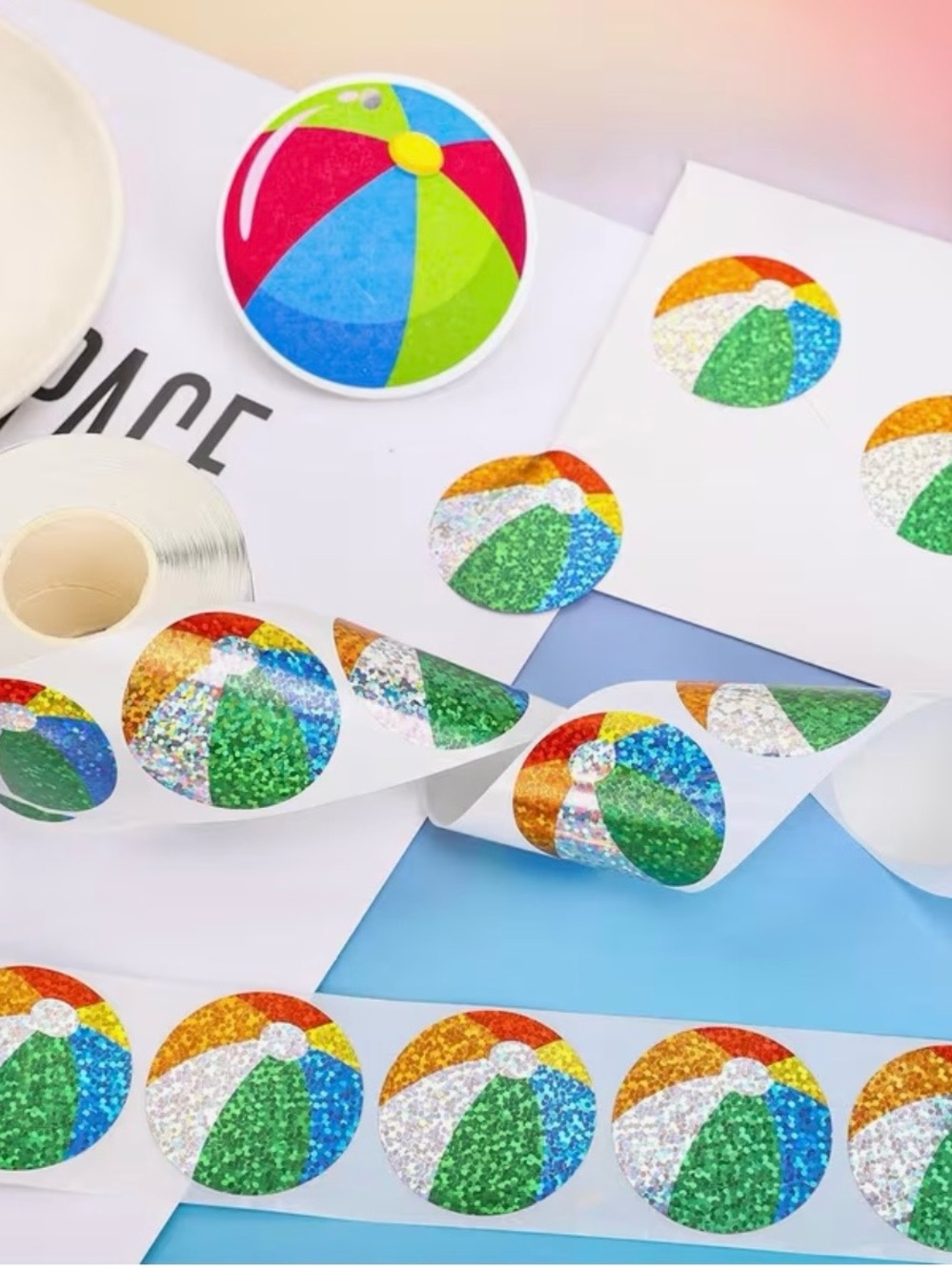 500 Beach Ball Laser Glitter Stickers Multi-Color